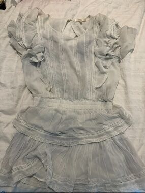 Love Shack Fancy Light Blue Ruffled Chiffon Dress